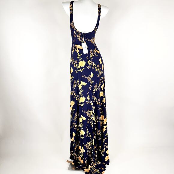 NWT Reformation Lecce MaxiDress Size 2 in Bernadette Navy and Yellow Floral Prom - Picture 3 of 10